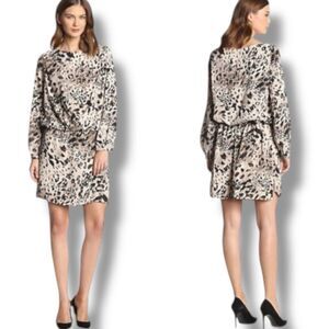 Vince Camuto Animal Print Mini Dress Sz S Brown Drop Waist Chiffon Party Career